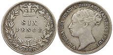Münze Großbritannien alt
 6 pence 1884