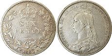 monnaie UK vieille 6 pence 1889