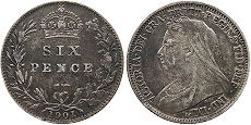 monnaie UK vieille 6 pence 1901