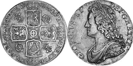 monnaie UK vieille 1 couronne 1735