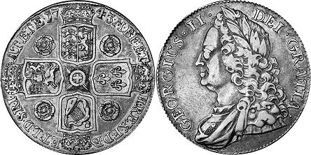 monnaie UK vieille 1 couronne 1743