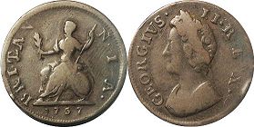 coin UK old 1 farthing 1737
