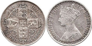 Münze Großbritannien alt
 florin 1865