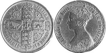 Münze Großbritannien alt
 florin 1874