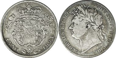 monnaie UK vieille 1/2 couronne 1821