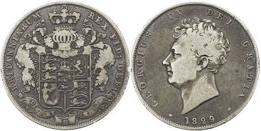 monnaie UK vieille 1/2 couronne 1829