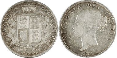 coin Great Britain 1/2 crown 1874
