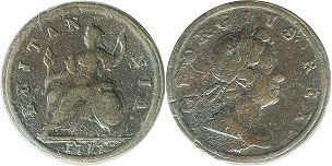 monnaie UK vieille half penny 1717