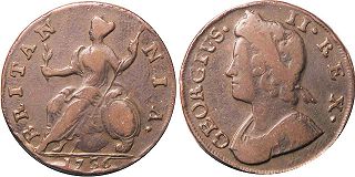 monnaie UK vieille half penny 1736