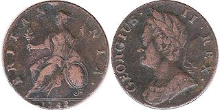 coin UK old half penny 1742