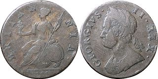 monnaie UK vieille half penny 1749