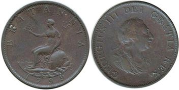 coin UK old half penny 1799