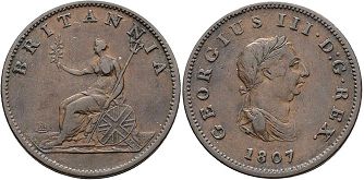 coin UK old half penny 1807