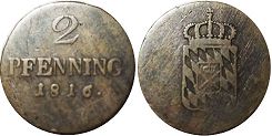 Münze Bayern 2 Pfennig 1816