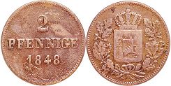 Münze Bayern 2 Pfennig 1848
