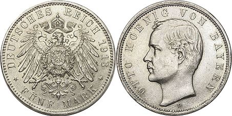 Münze Bayern 5 Mark 1913