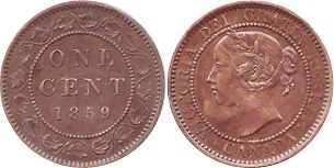 coin canadian old coin 1 cent 1859