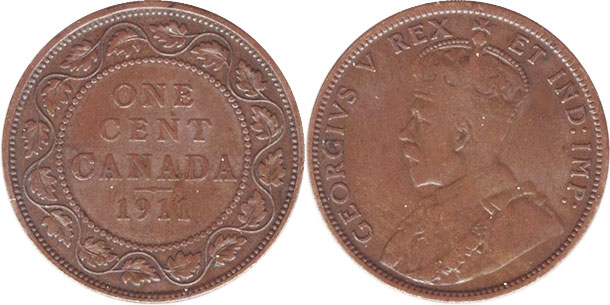 coin canadian old coin 1 cent 1911