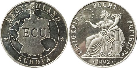 moneda Alemania 1 ecu 1992