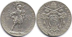 Vatican 50 centesimi 1939