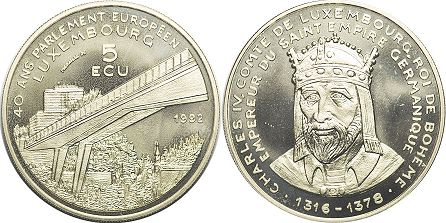 moneda Luxemburgo 5 ecu 1992