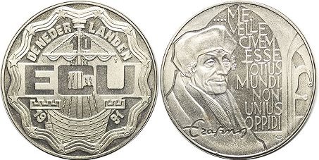 moneda Países Bajos 10 ecu 1991