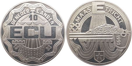 moneda Países Bajos 10 ecu 1993