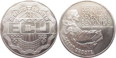 moneda Países Bajos 2.5 ecu 1990