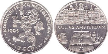 moneda Países Bajos 2 ecu 1995