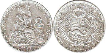 moneda Peru 1/2 sol 1915