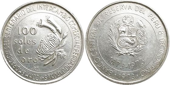 moneda Peru 100 soles 1973