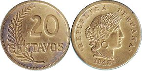 moneda Peru 20 centavos 1943