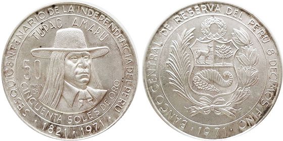 moneda Peru 50 soles 1971 Independencia