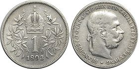 coin Austrian Empire 1 corona 1893