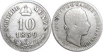 coin Austrian Empire 10 kreuzer 1859