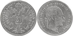 coin Austrian Empire 20 kreuzer 1870