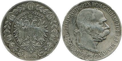 coin Austrian Empire 5 corona 1900