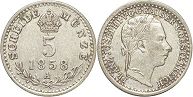 Münze Kaisertum Österreich 5 kreuzer 1858