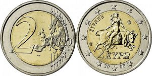 mince Řecko 2 euro 2008