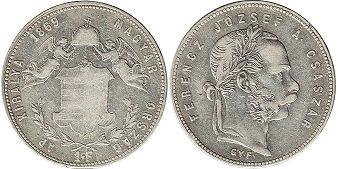 coin Hungary 1 forint 1869