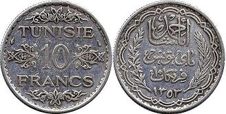 Tunisia 10 francs 1934