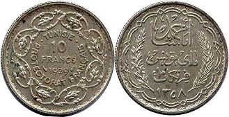 Tunisia 10 francs 1939