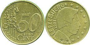 moneta Luksemburg 50 euro cent 2002