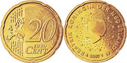 pièce de monnaie Netherlands 20 euro cent 2007