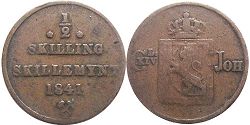 mynt Norge 1/2 skilling 1841