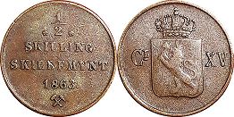 mynt Norge 1/2 skilling 1863