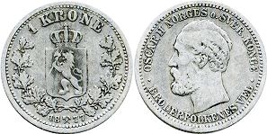 mynt Norge 1 krone 1877