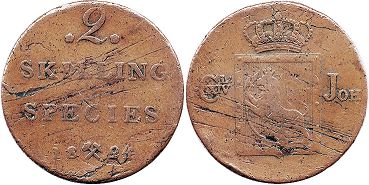 mynt Norge 2 skilling 1824