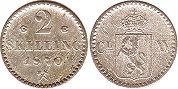 mynt Norge 2 skilling 1870