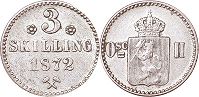 mynt Norge 3 skilling 1872